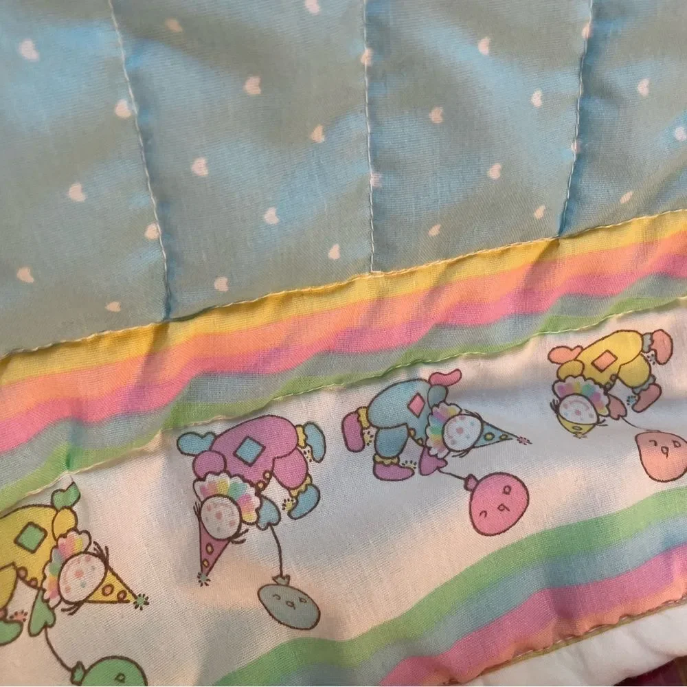 Vintage Quilted I Love You Clown Baby Blanket 39x30